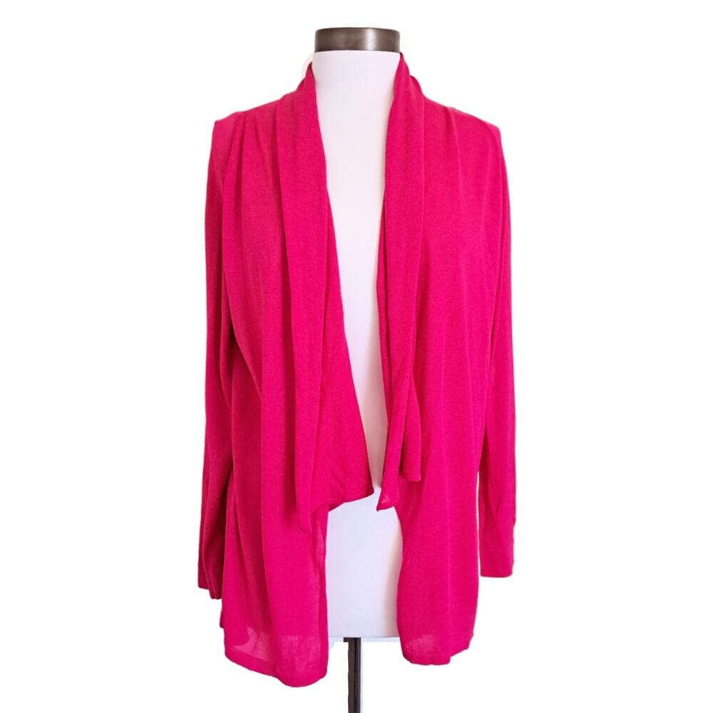 Les Copains Hot Pink Open Front Cardigan Sweater Small Silk Cotton Lightweight